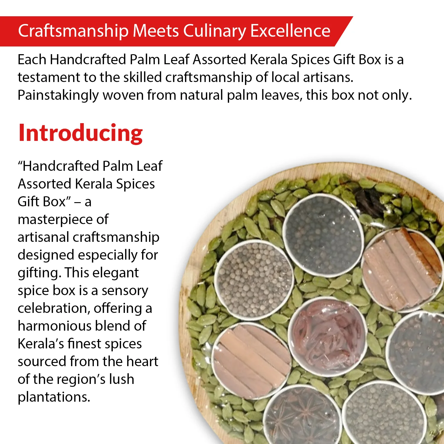 Handcrafted palm leaf Assorted Kerala Spices Gift Box - Image 4