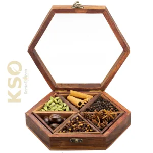 Wooden box for spices gift (Hexagonal& 6 Containers)