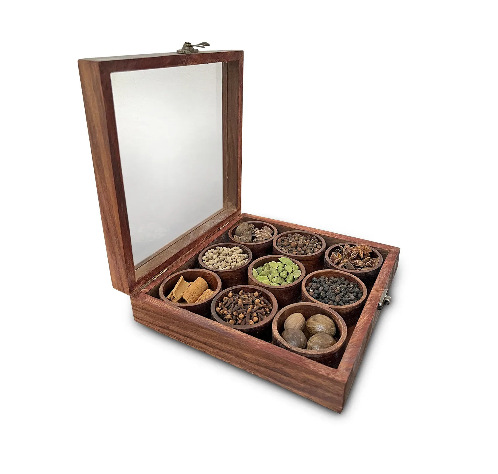 spices in wooden box