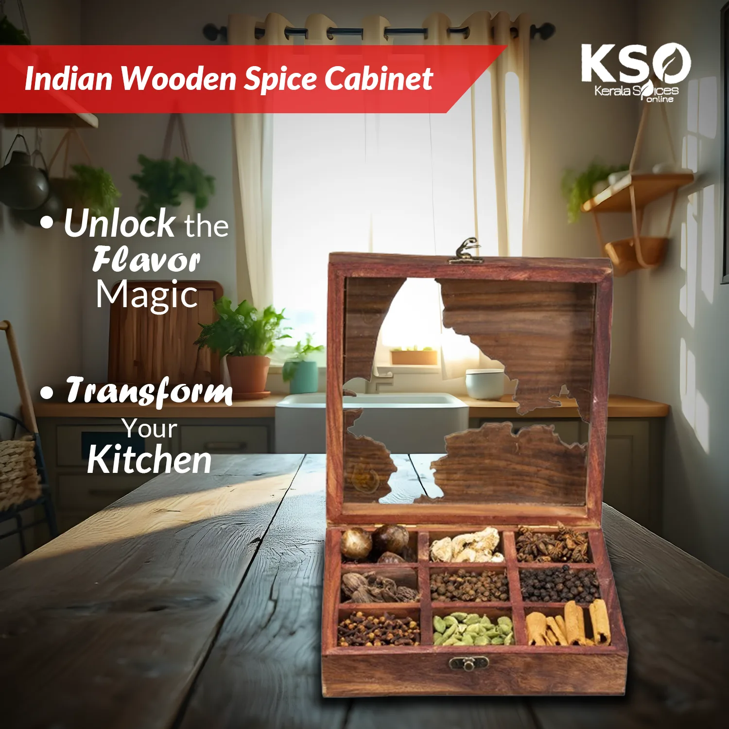 Indian Wooden Spice Cabinet - Image 6